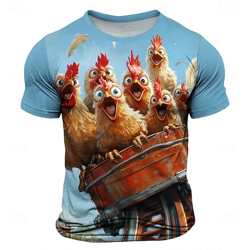 Fun Unique Animal 3D Print Men's T-Shirt Summer Loose-Fit Short-Sleeve Top Casual Crew Neck T-Shirt