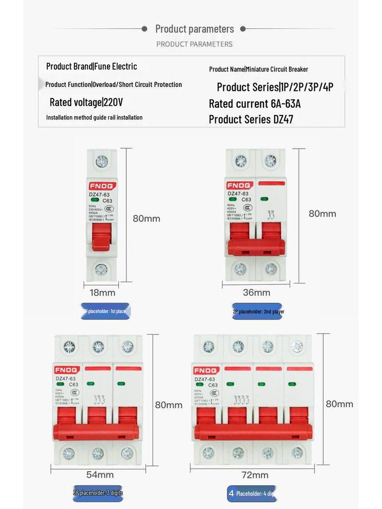 Dual-Pole Residual Current Circuit Breaker with Leakage Protection - 220V Electric Safety Switch