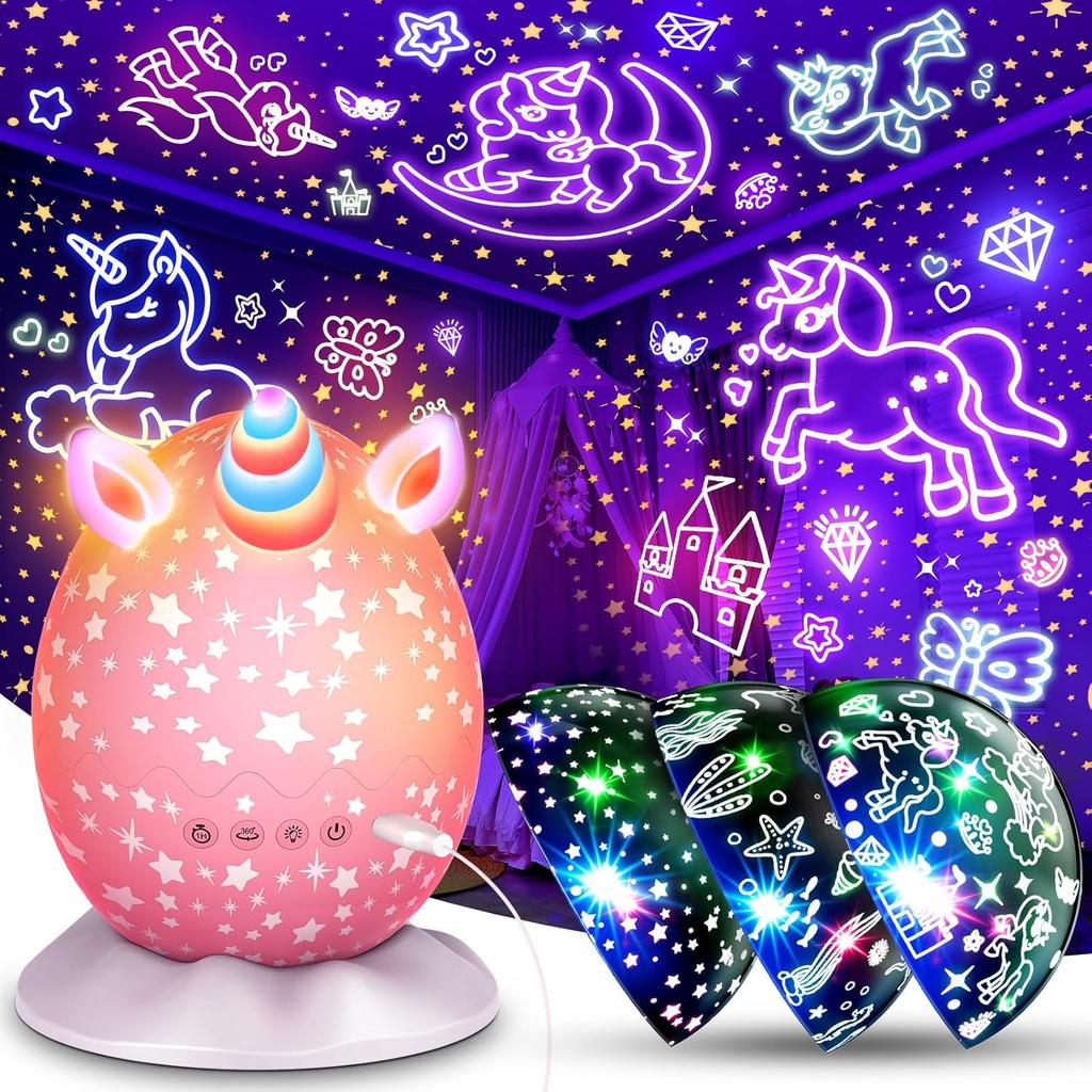 Unicorn Night Light Kids Toys 3 in 1 Unicorns & Starry Sky & Sea World Nights Lights Projector for 3 4 5 6 7 8 9 10 11 12 Year Old Girls, Christmas