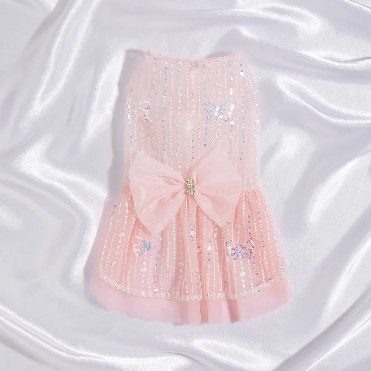 

Платье для маленьких собак Костюм с пайетками-бабочкой Роскошные платья для щенков с бантом Красивое свадебное платье для собаки Одежда для домашних животных кошек A XS（old） розовый