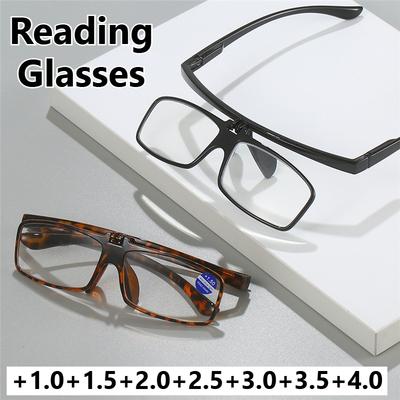 Flip Type Presbyopia Glasses Men Business Large Frame Reading Glasses Anti Blue Light Trendy Unisex Design