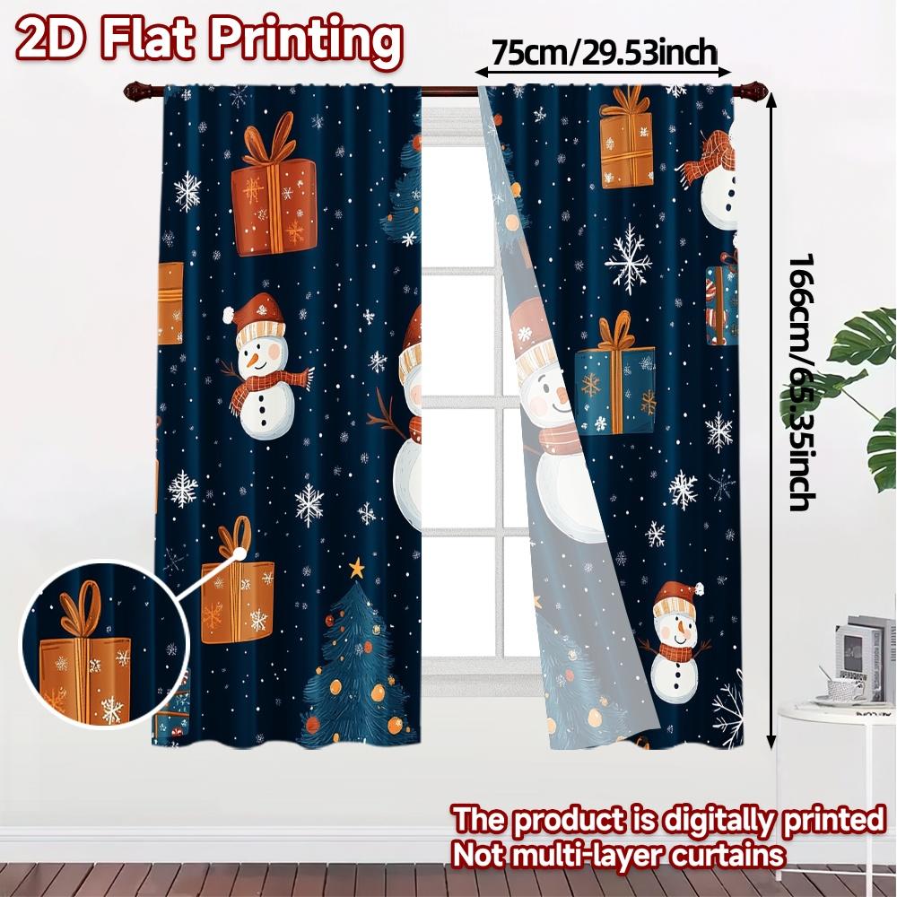2pcs,Curtains Cute Snowman Christmas Gift (3) Popular Light Filtering Curtains Prints Light Filtering Curtains Decorations