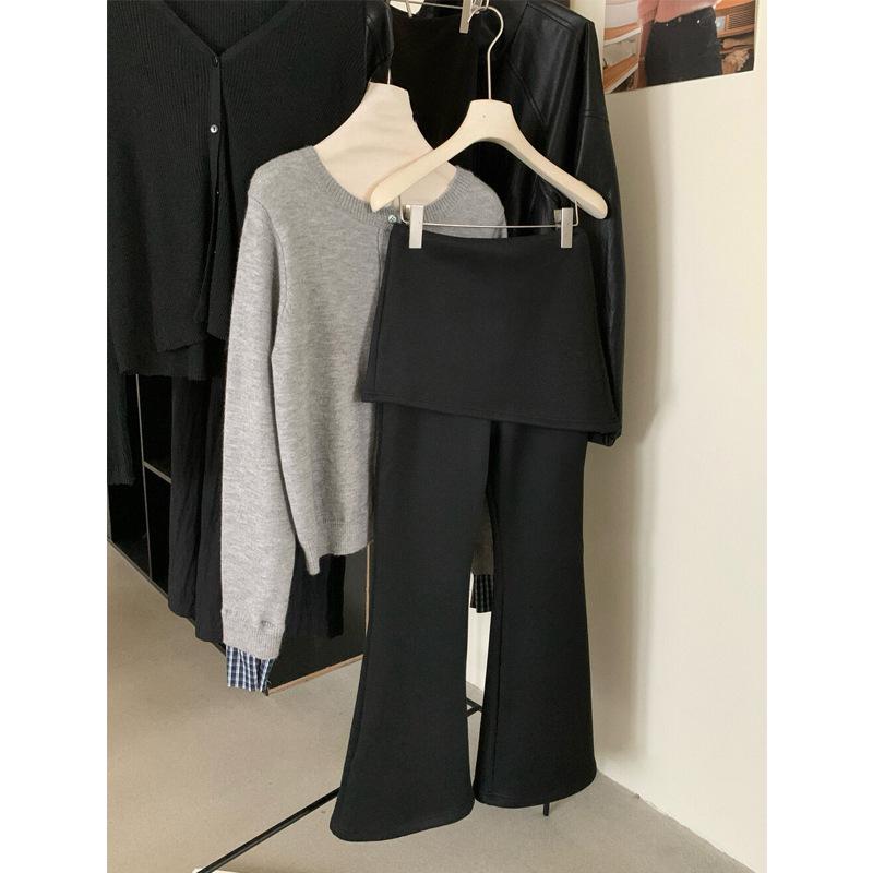 High-Waist Slimming Straight-Leg Faux Two-Piece Micro-Flare Velvet Pants M чёрный