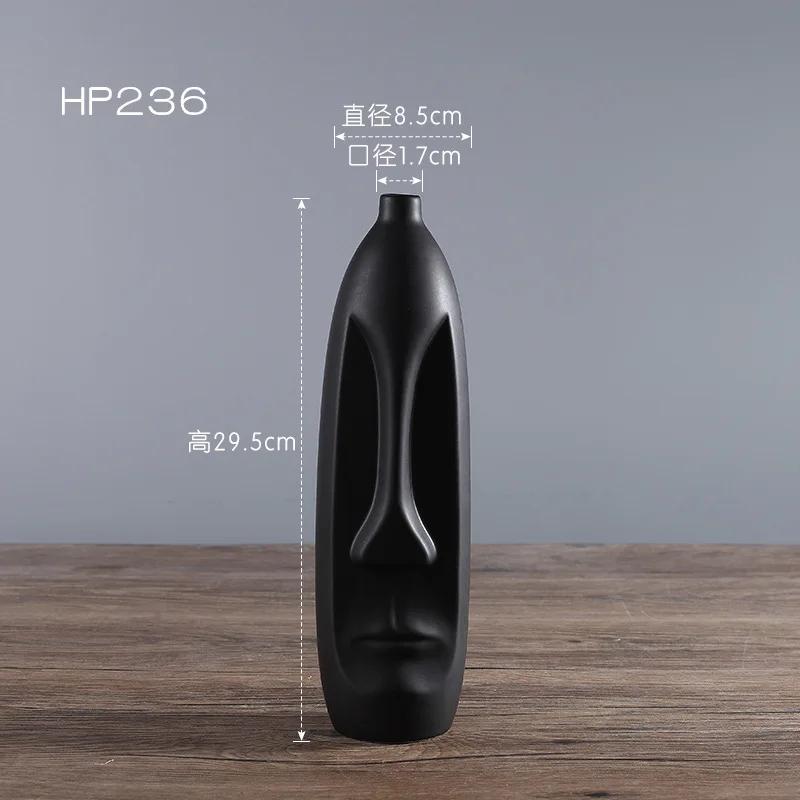 Nordic Minimalist Ceramic Abstract Vase Black and White Human Face Creative Display Room Figue Head Shape Tabletop Vase