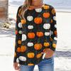 Women's Casual Long Sleeve Pullover Sweatshirt Halloween Pumpkin Print Round Neck Top Lightweight Comfortable Fit