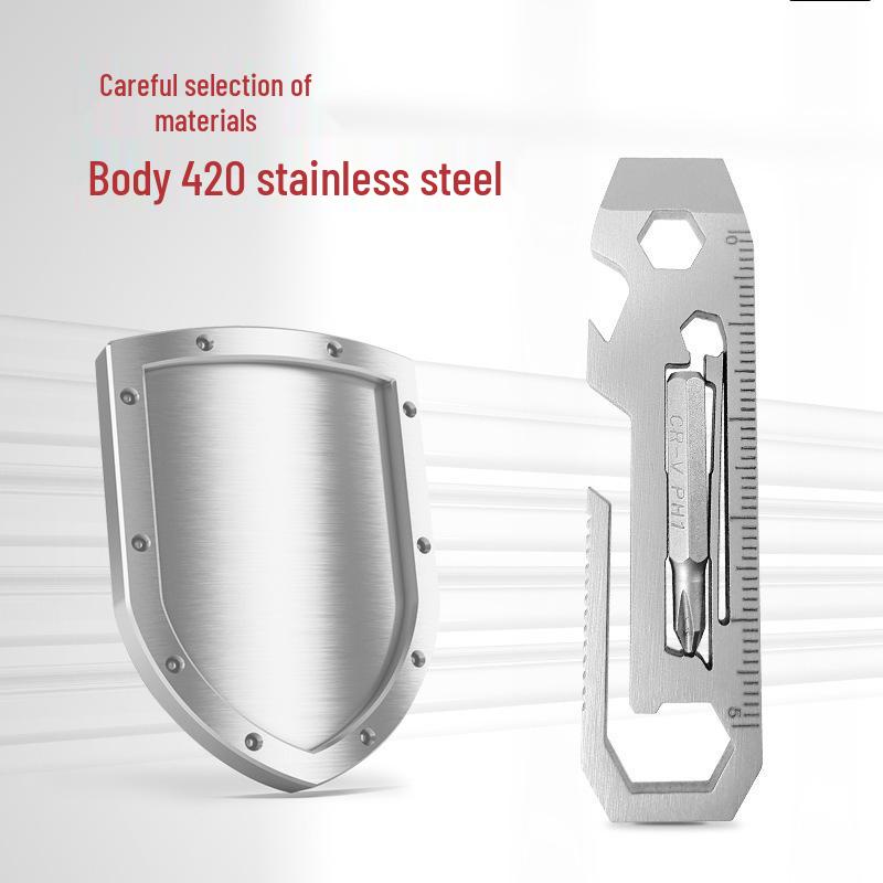 Compact Multifunctional Wrench: Seven-in-One Stainless Steel Tool Card with Bit Wrench