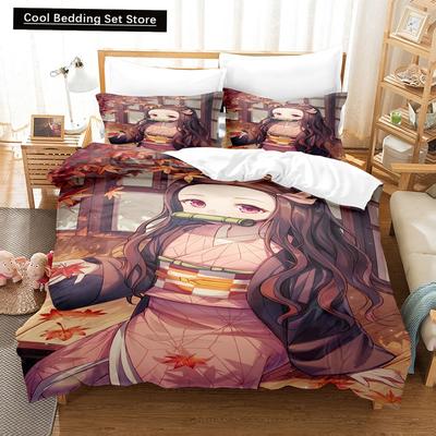 Nouvel Anime Housse de Couette Kamado Nezuko Demon Slayer Ensembles de Literie Enfants Garçons Filles Linge de Lit Queen King Complet Twin Simple Taille Ensembles