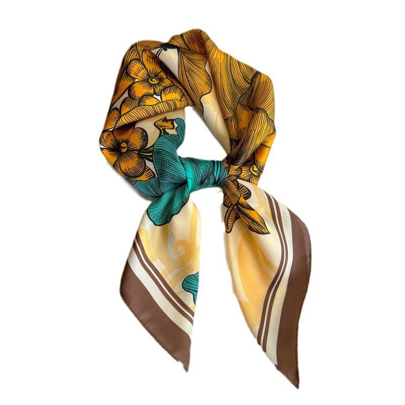 Vintage Flower 71 Printed Square Scarf Spring and Summer Sun Protection Shawl Thin Scarf Versatile Decorative Scarf Women's Headscarf Silk Scarf