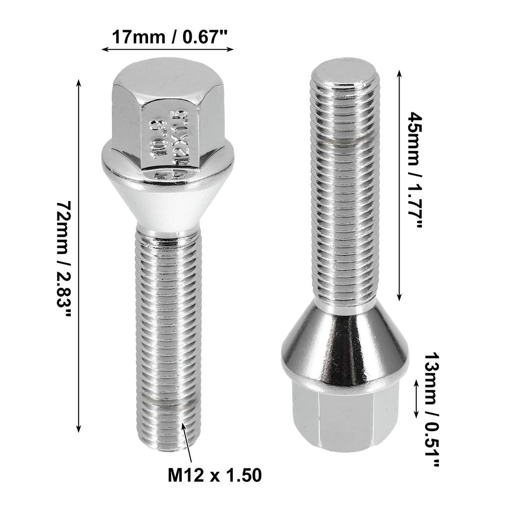 uxcell Kónická dosedací plocha Šroub kola Matice kola Chromová sada šroubů kola 17mm dřík M12 x 1.5 8ks