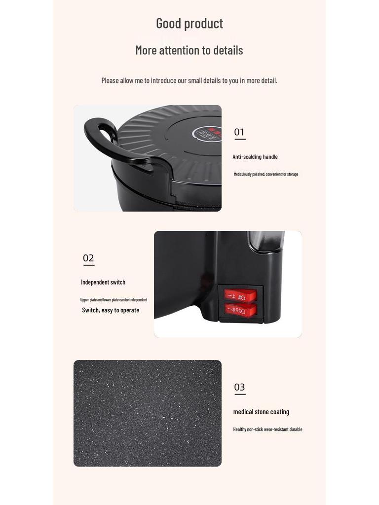 Electric Non-Stick Griddle: Double-Sided Heating for Eggs, Meat, and Pancakes 