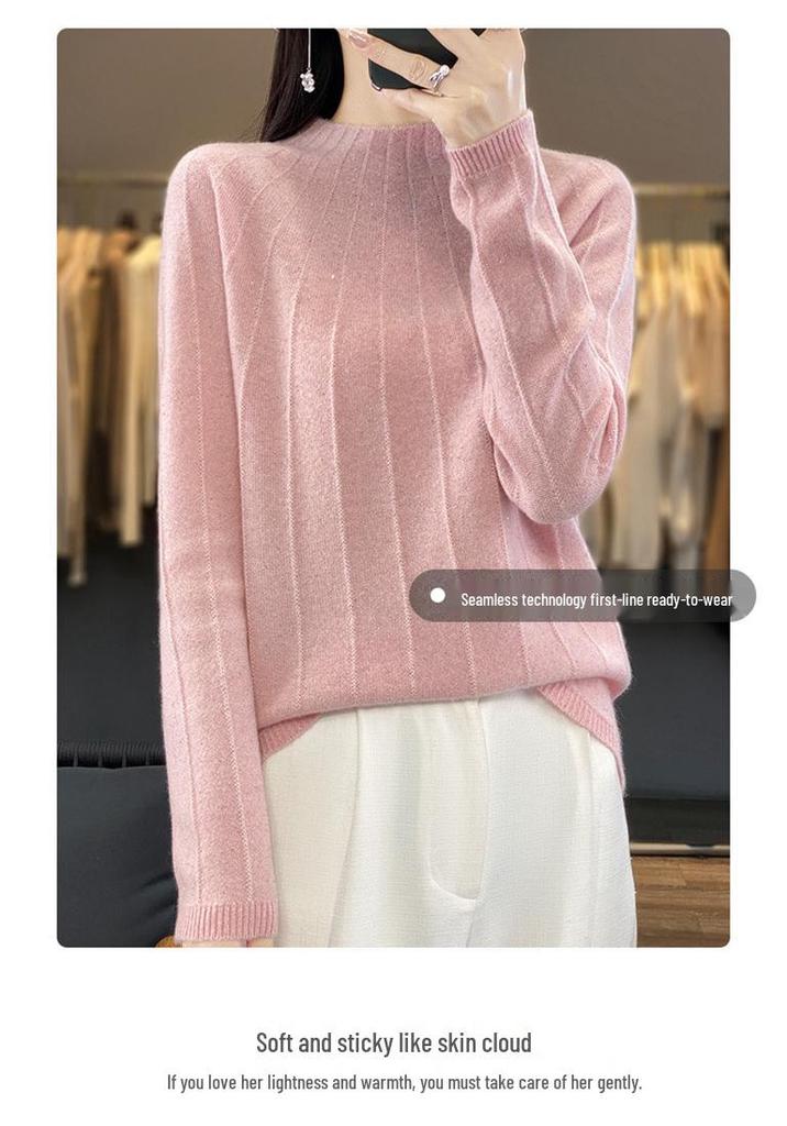 Women's Slim-Fit Wool Knitwear: Round Neck, Long Sleeve, Versatile Base Layer for Autumn/Winter 2023