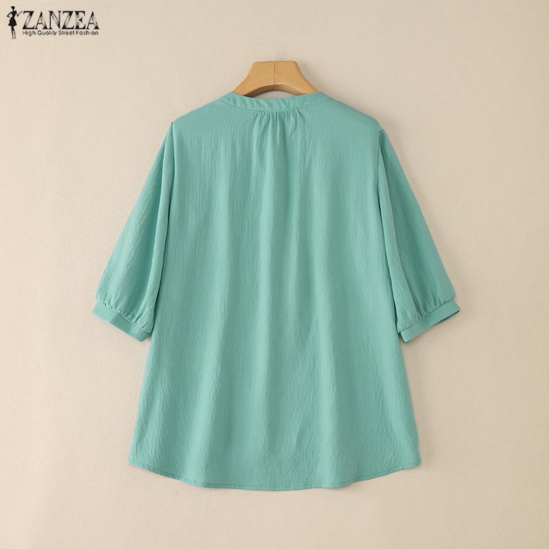 ZANZEA Bluză casual de vară pentru femei cu gât rotund și mâneci scurte