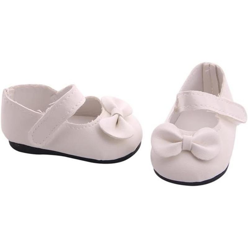 1 paio di scarpe per bambole in PU con fiocco per bambole americane da 18 pollici, accessori per bambole da 18 pollici, giocattoli