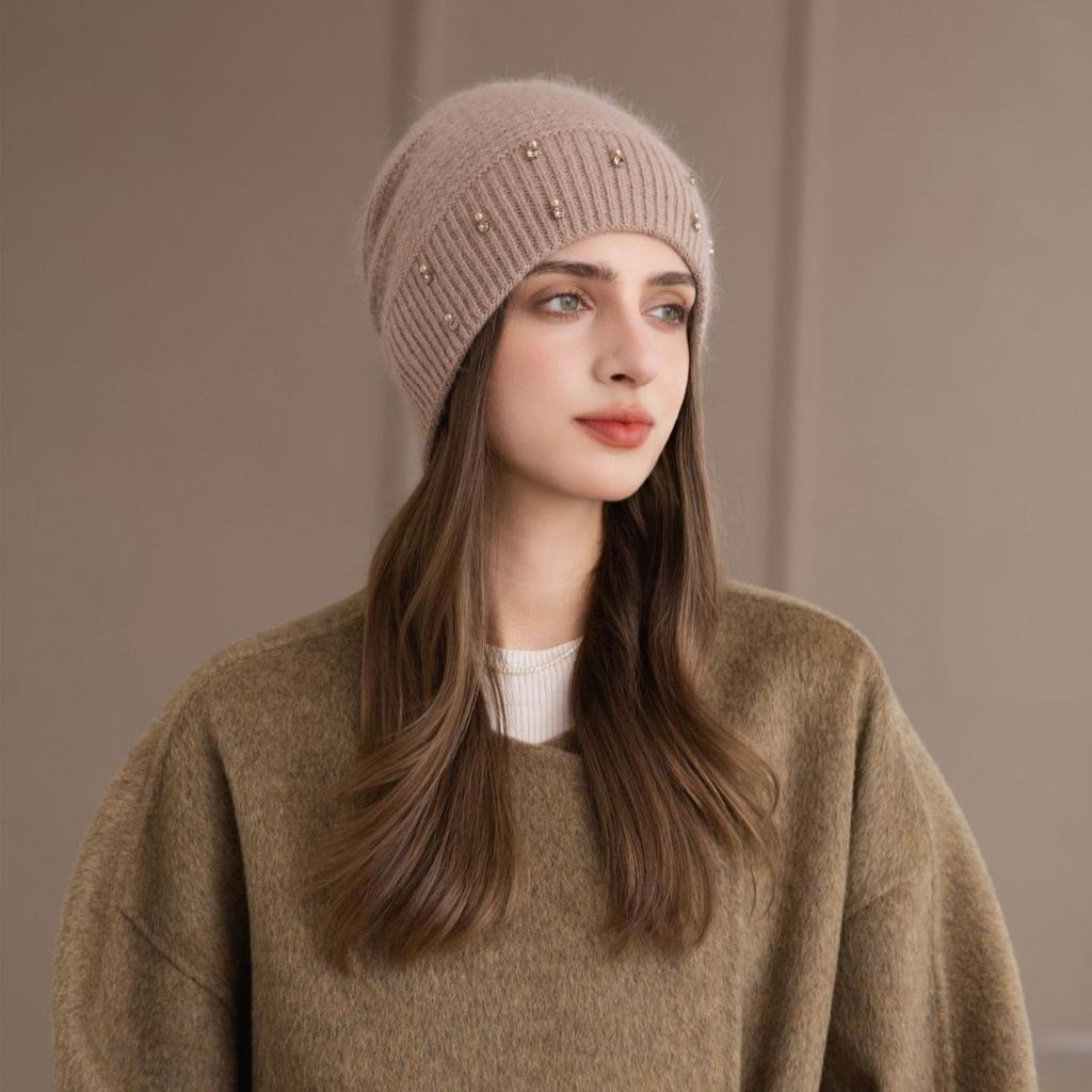 New Colored Diamond Hat Women's Winter Outdoor Fashion Thickened Warm Knitted Hat