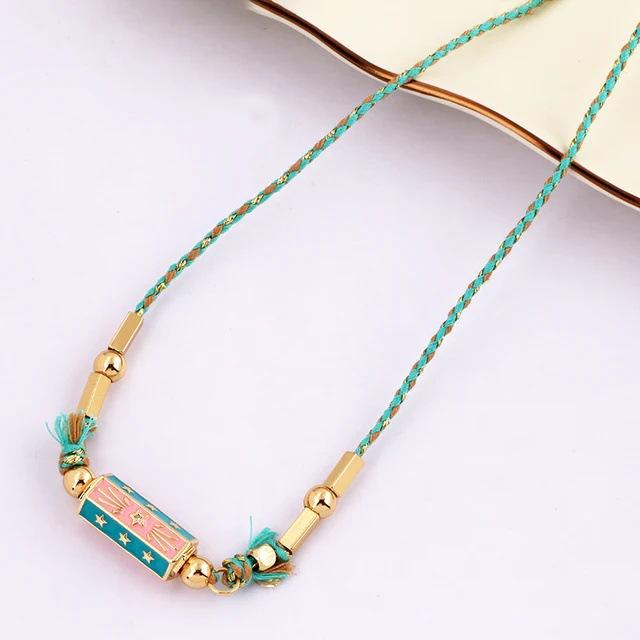 

Vintage Graffiti Letter Necklace Woven Rope Metal Accessories Niche Contrasting Color Necklace Women
