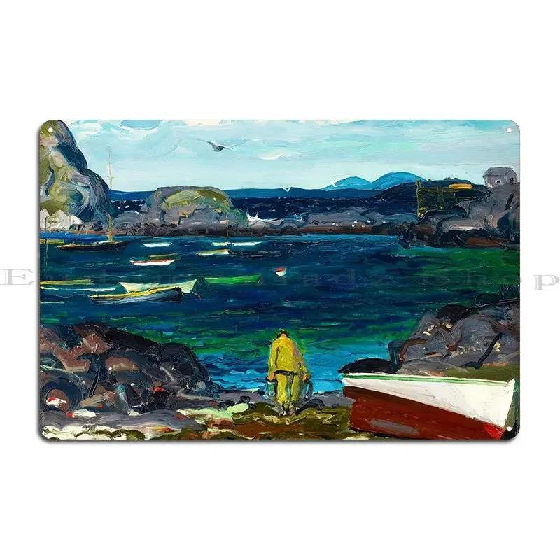 The Harbor Monhegan Coast Metal Plaque Poster Plates Retro Wall Plaque Customized Kitchen Tin Sign Poster 20x30cm(7.8x11.8inch)