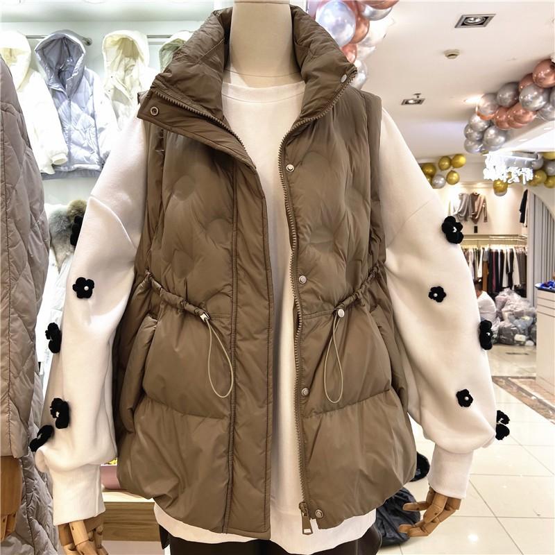 Europe Station down vest short winter new down jacket women's waist thin white duck down vest jacket