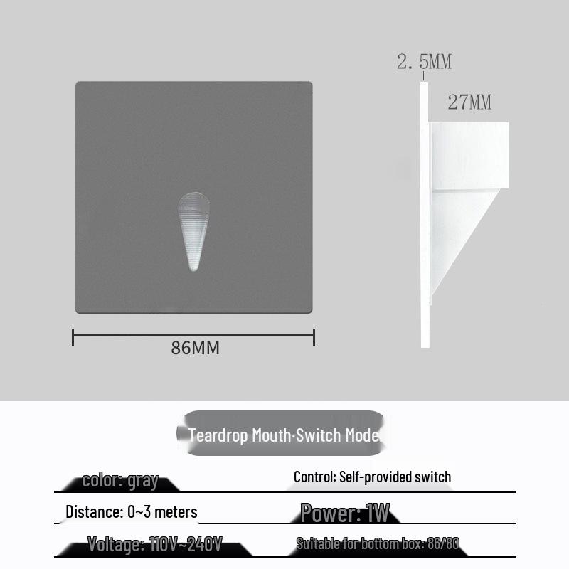 Ultracienka lampka nocna z czujnikiem magnetycznym do wbudowania typu 86 na schody i korytarze