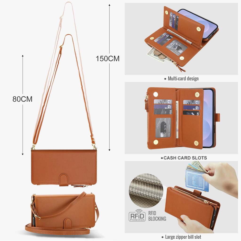 Detachable Crossbody Card Wallet Case for Samsung Galaxy S26 Ultra S25 Edge S24 Fe S23 Plus S22 A36 A56 A17 A26 Leather Cover
