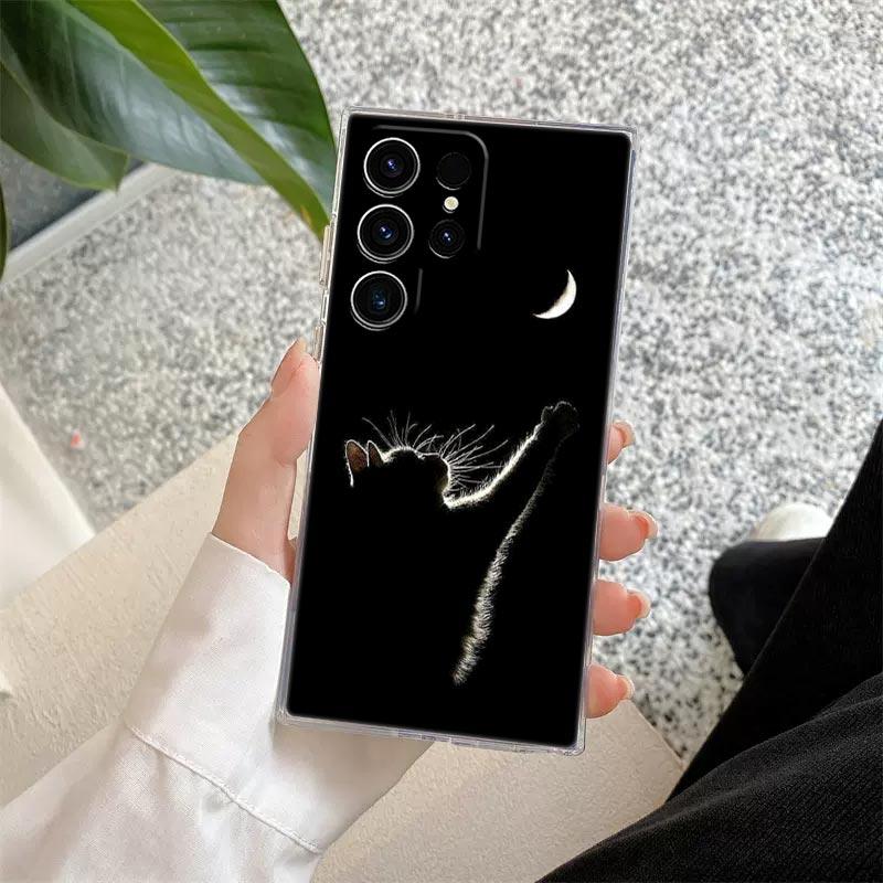 Funny Line Black Cat Phone Case For Samsung Galaxy S25 S23 S24 S22 Ultra Plus Shockproof Cover For Galaxy S24+ S23+ S25+ Shell