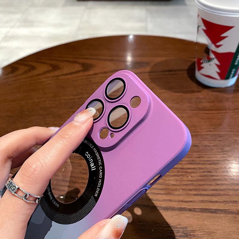 Gradient Silicone Wireless Charge Phone Case For Iphone 11 12 13 14 Pro Max 14plus 14pro Magnetic Logo Hole Lens Protector Cover