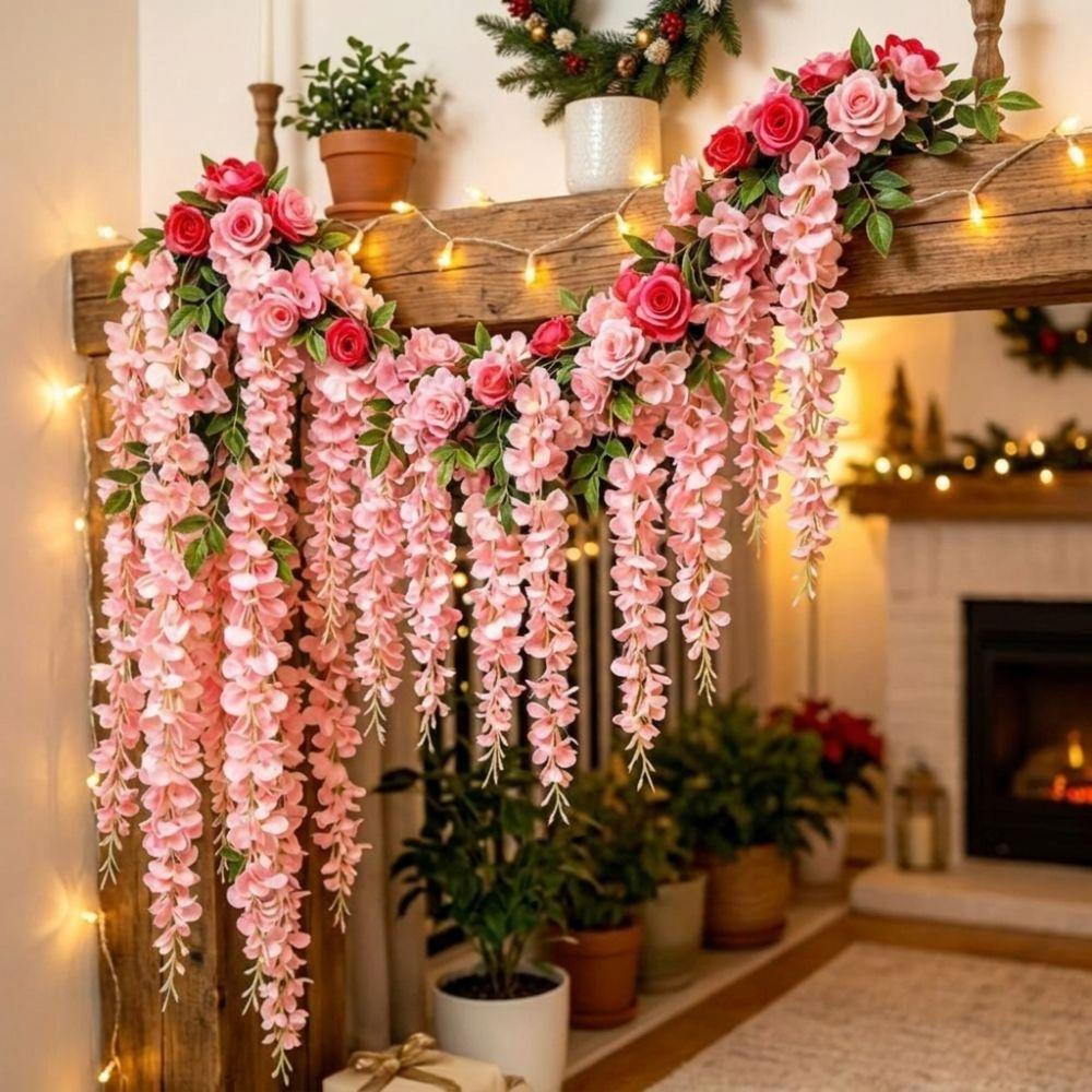 Ghirlanda di Fiori di Rosa Artificiale in Plastica Fiori Densi Fiore di Glicine Simulata Ornamenti per Feste