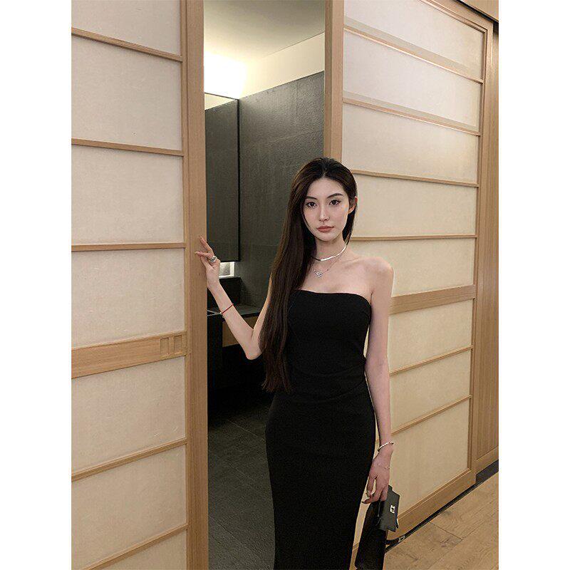 

Qian An an Black & White One-Shoulder Bandeau Dress - Sexy Short Evening Gown for Women M