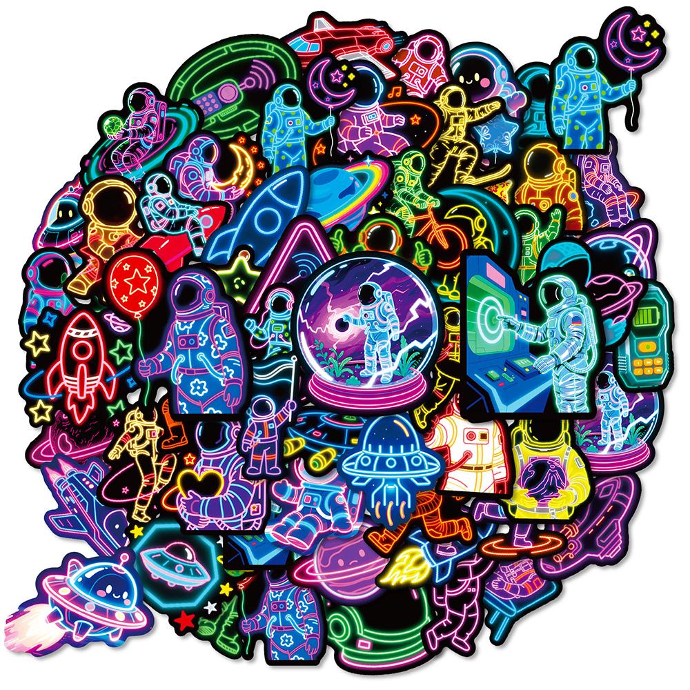 103056Pcs Neon Light Series Funny Astronaut Cartoon Stickers Decals Diy Stationery Luggage Phone Car Cute Graffiti Sticker Toy