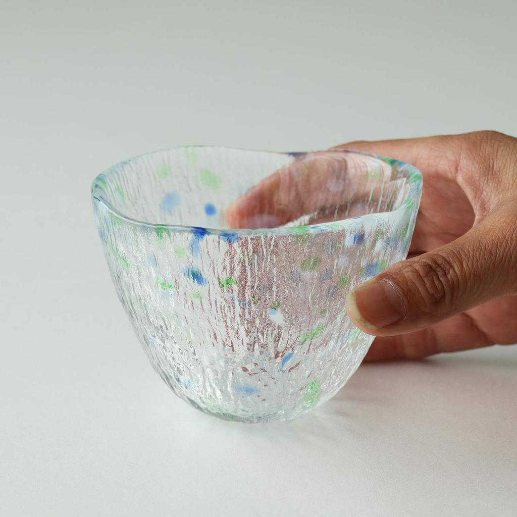 Aderia Shonai Craft Clear Soup Container, 9.2cm x 6.5cm, Flower Design, Crystal Glass, Made in Japan, F-70270