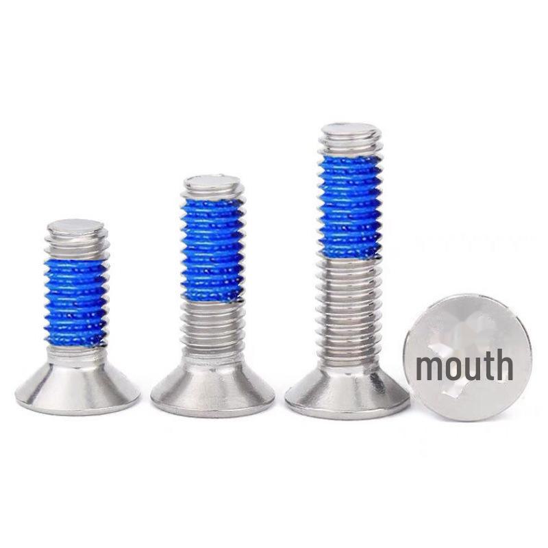 304 Stainless Steel Anti-Loosening Cross Countersunk Flat Head Screws with Blue Adhesive