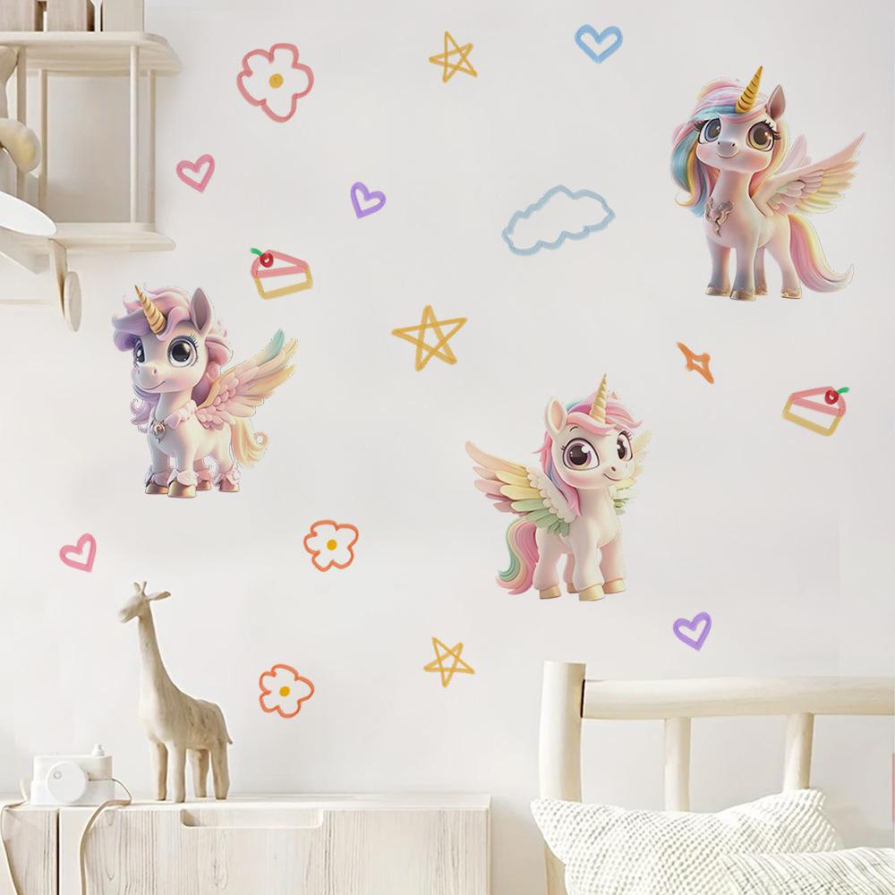 Cute Unicorn Cartoon Wall Sticker Kids Room Bedroom Wall Decoration Creative Self-Adhesive Wall Art