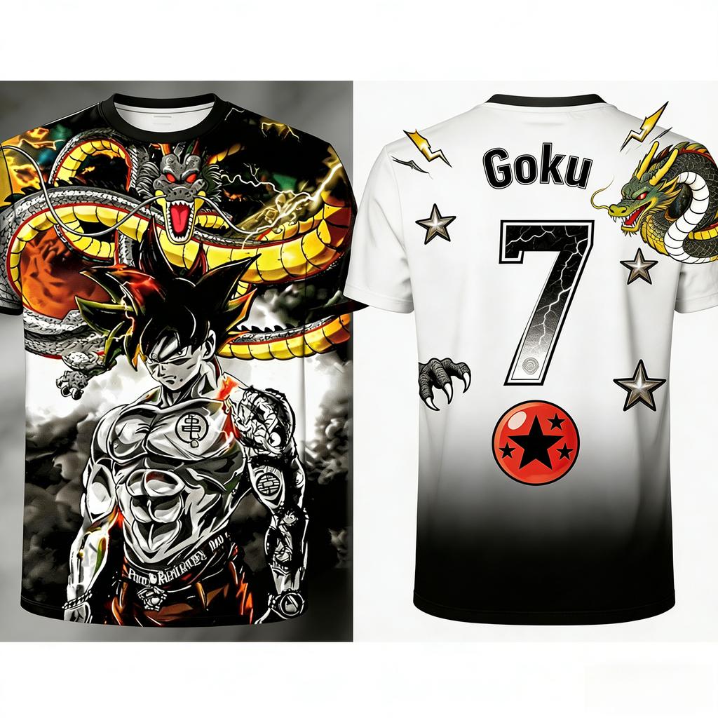 2026 Verão Dragon Ball Retro Camiseta Fitness Masculina Oversized Impressa em 3D Manga Curta Família Unissex Infantil Camisa Esportiva