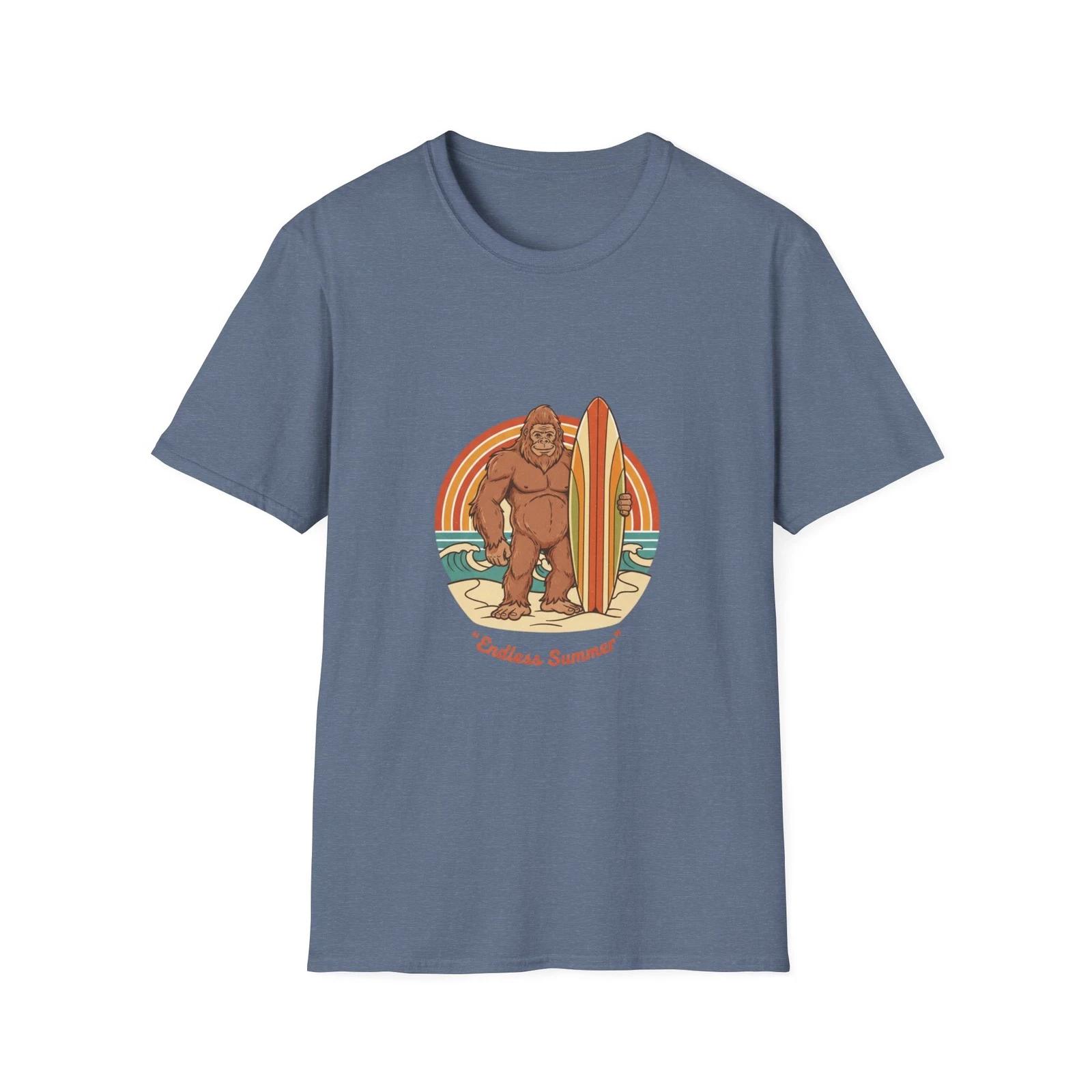Surfing Bigfoot T shirt | Retro Beach Sasquatch Design S
