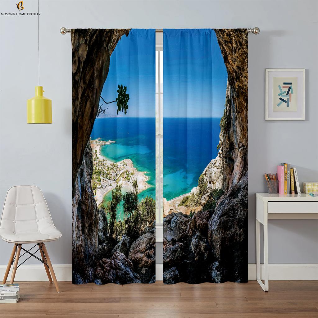 3D Printed Curtains With High Quality Black Silk Blackout Heat Insulation Curtains For Bedroom, Study And Living Room 2PCS