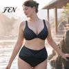 Eingebaute Stütze Badebekleidung 2 Teile/Set Große Größen Bikini-Set, Kreuz-Brust V-Ausschnitt BH mit Eingebauter Stütze, Punktmuster Set High-Waist Verdrehte Bikinihose,
