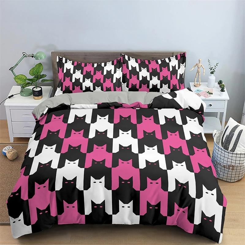 Copripiumino Re Regina Gatto Cartone Animato Colorato Adorabile Set Biancheria da Letto Animale Bambini Animale Domestico Gattino Copripiumino Morbido Poliestere Copripiumino