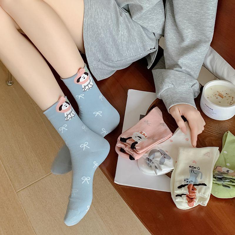 Funny Socks Animals Cartoon Dog Print Japanese Kawaii Cute Socks Women Korean Style Casual Harajuku Streetwear Middle Tube Socks