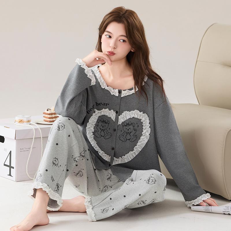 

Большой размер M-4XL Весенне-осенняя женская вязаная хлопковая пижама Женская пижама с длинным рукавом и кардиганом 4XL