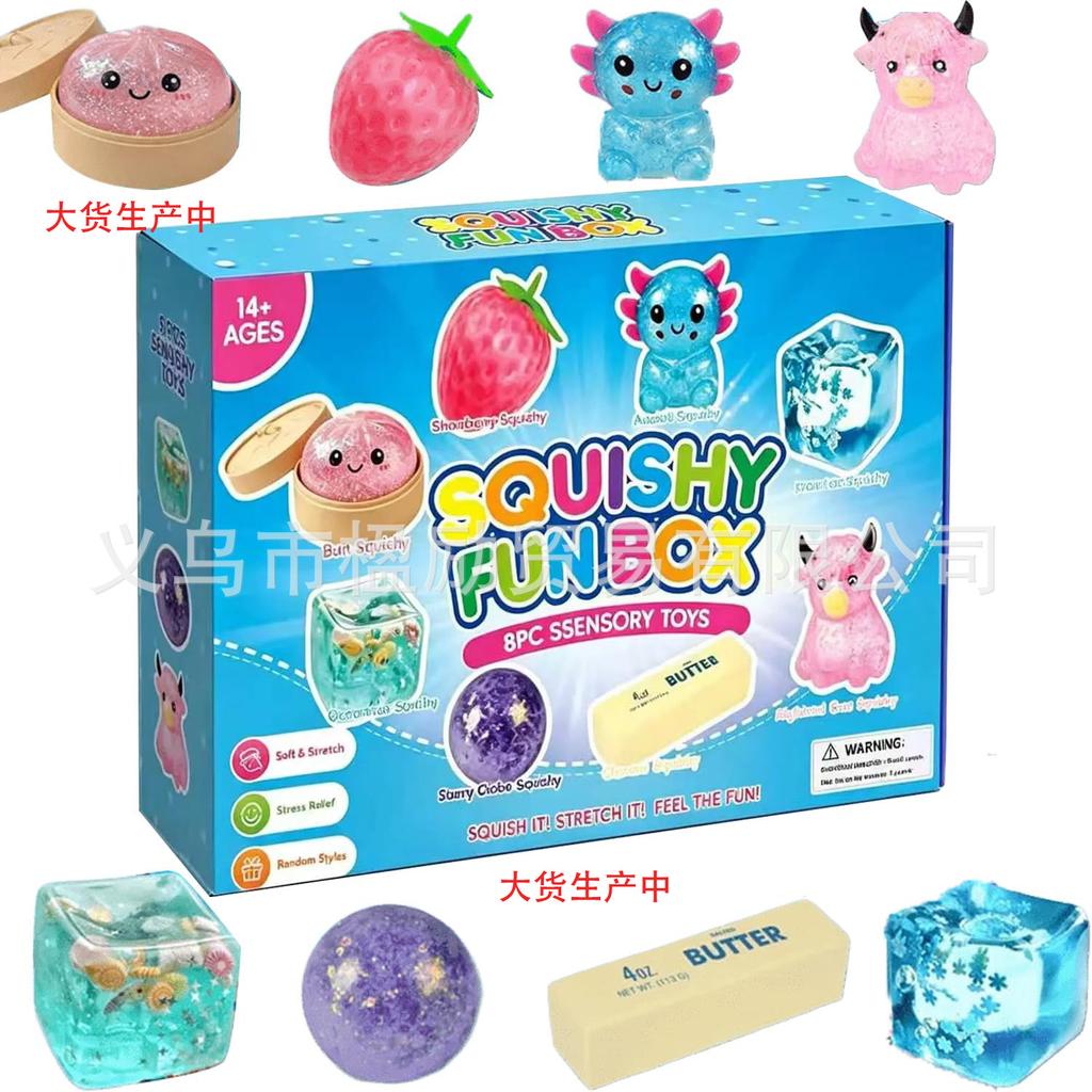 8 Stück Mystery Squishy Box Malz Stressabbau Quetschspielzeug Langsam aufsteigendes Fidget-Spielzeug Kreativer Spaß Entspannungsspielzeug für Kinder Erwachsene