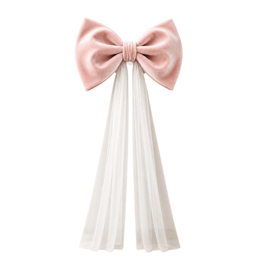 Mesh Tulle Large Velvet Christmas Bow Ornaments Tree Bow with Long Tails Wedding