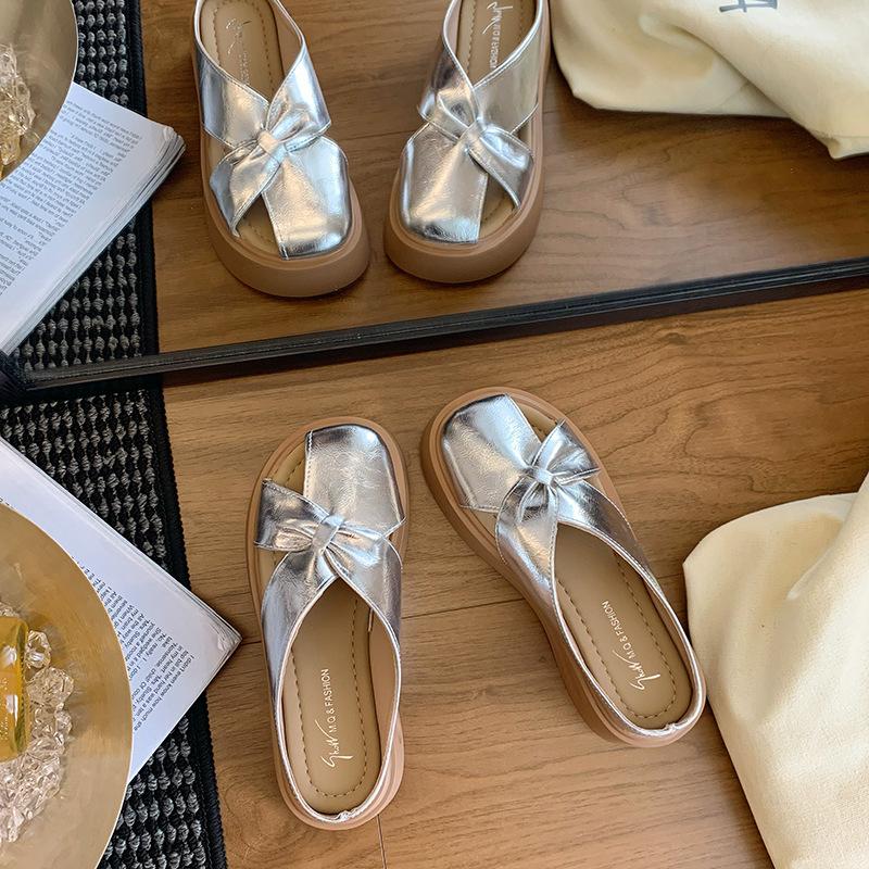 5Cm Thick-soled Half-slippers Women's 2025 Summer New Korean Version Round Head Thick-soled Butterfly Comfortable Outer Wear Women's Shoes