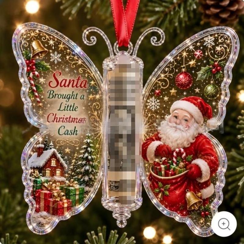 New Christmas Acrylic Money Clips Ornaments Santa Claus Snowman Reindeer Patterns New Year Cash Blessings Favors Decoration