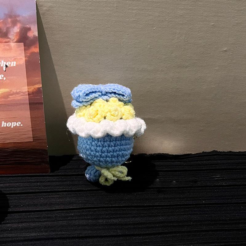 DIY Yarn Bouquet Keychain: Valentine s Rose & Sunflower Ornament Snow White Bouquet Series