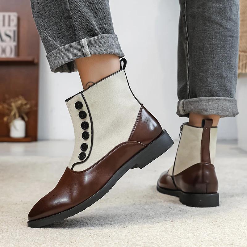 High Tops New Winter Fashion Mixed Colors Patchwork Ankle Boots Men's Casual Shoes Luxury Brand Designer Shoes Boots for Men