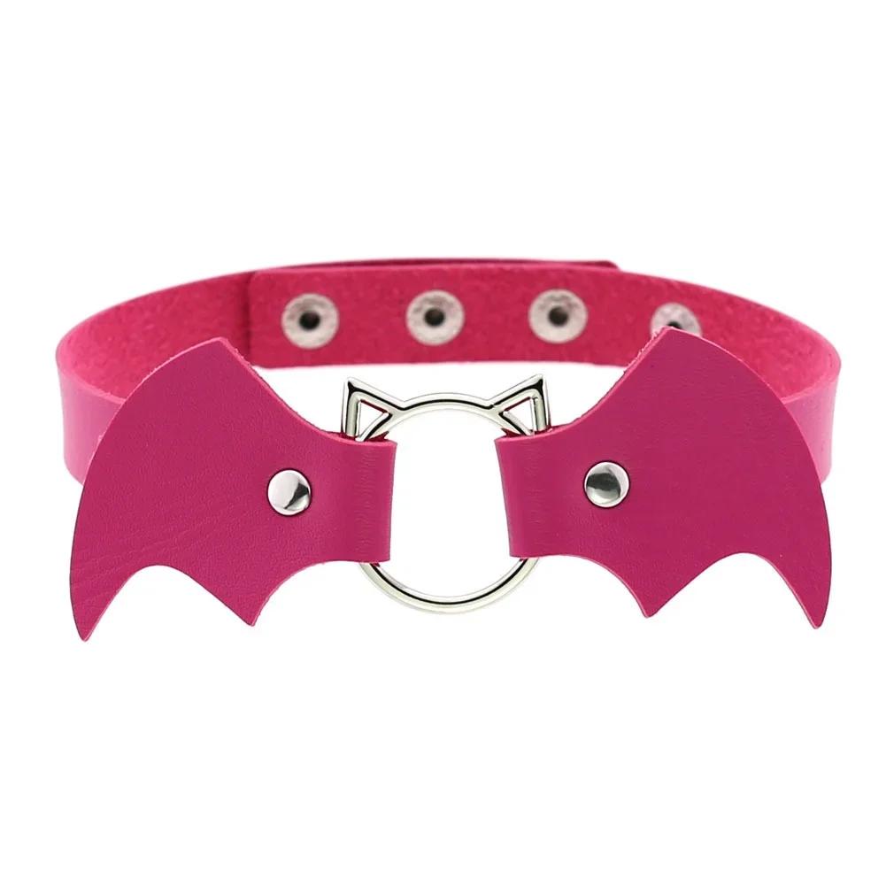 Fashion Simple Vintage Punk Gothic Harajuku Black White PU Leather Bat Choker Necklace for Women Statement Necklaces Jewelry