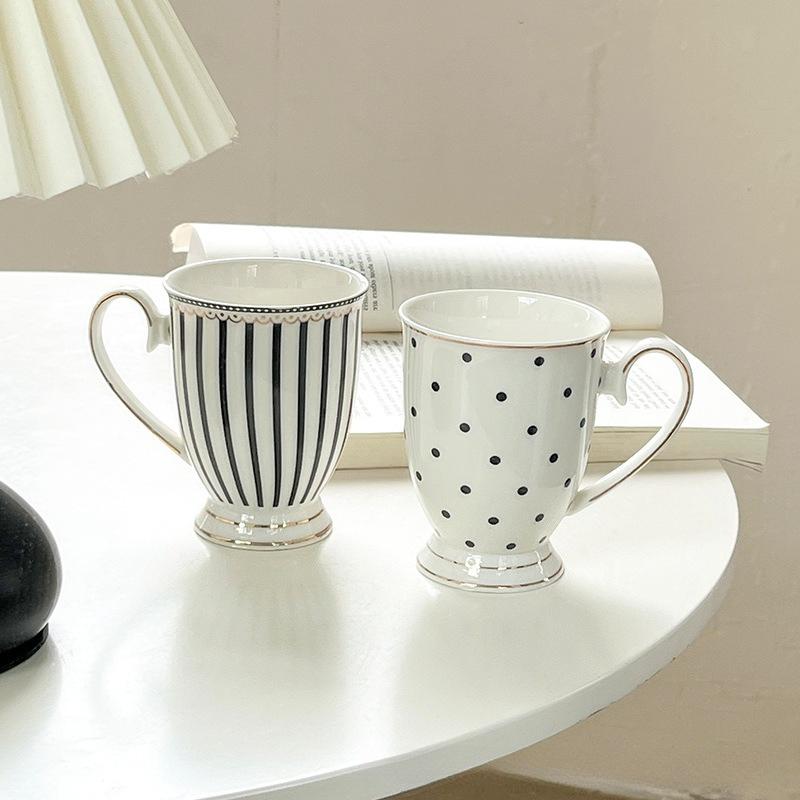 Light luxury ceramic cup, high-end feeling, Nordic retro coffee cup, Western gold border afternoon tea mug