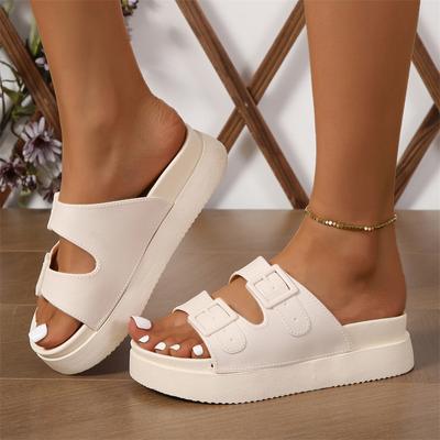 Summer Versatile Thick-soled Casual and Comfortable Solid Slippers for Women Seaside Beach Sponge Cake Fish Mouth Slippers