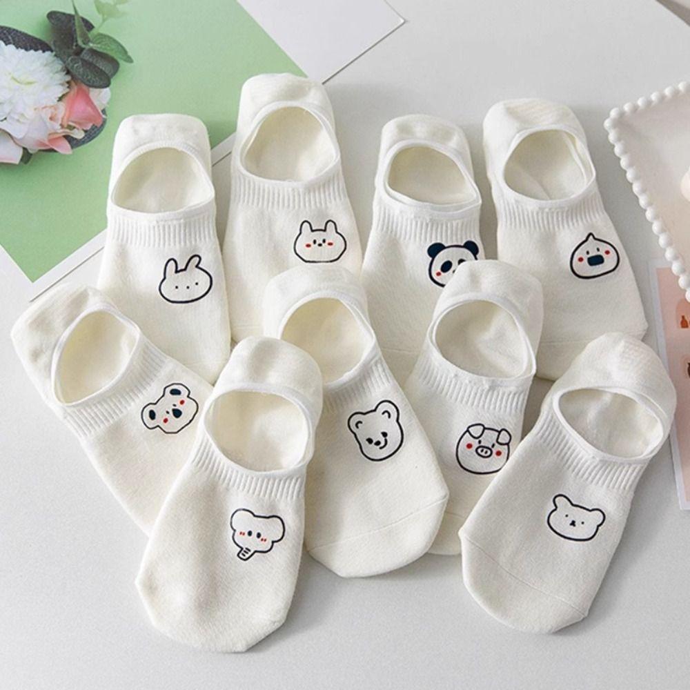 10Pairs Cartoon Women Invisible Socks Thin Bear White Socks Cute Cute Boat Socks  For Girls