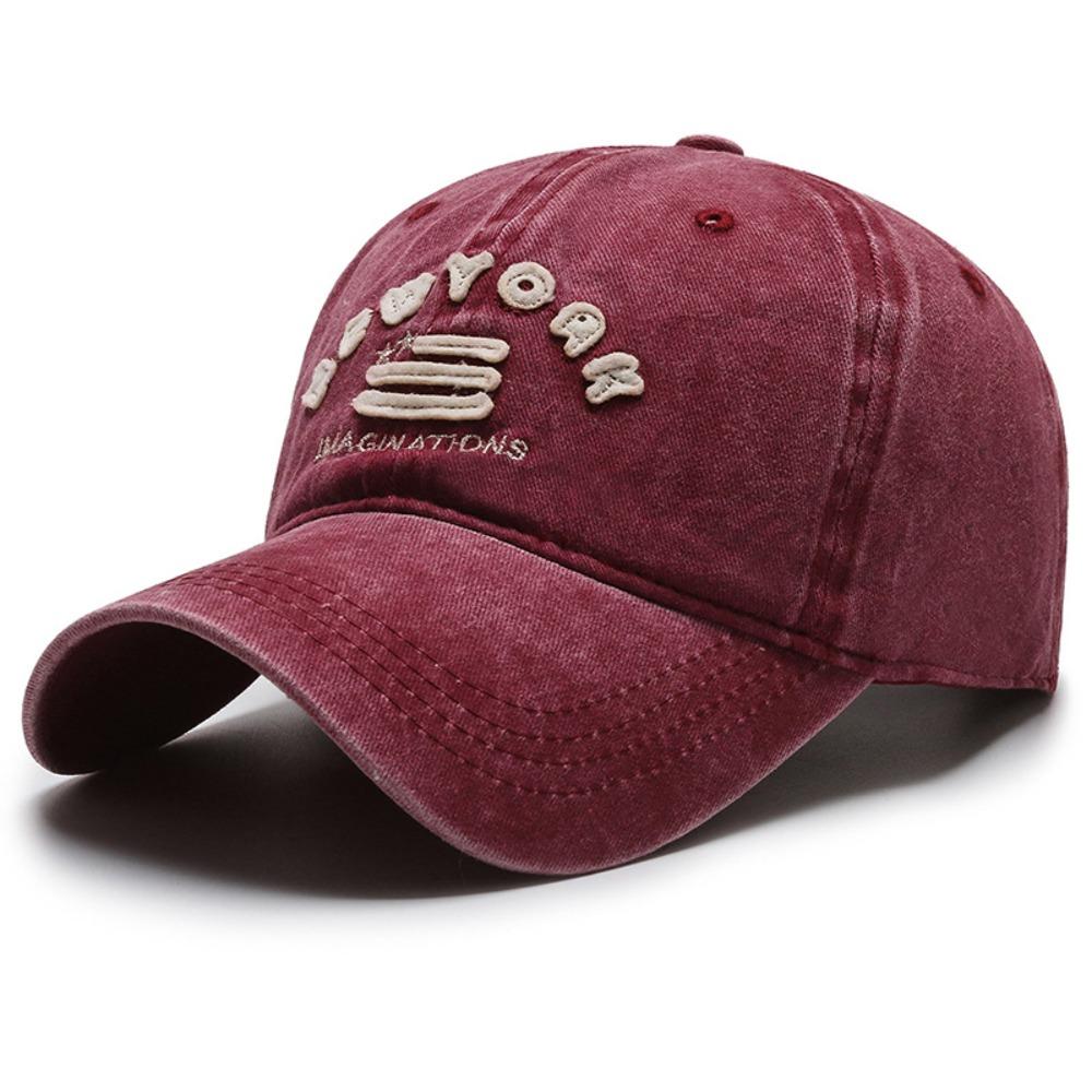 

Visor Embroidery Baseball Cap Washed Cotton Baseball Hats Retro Casquette For Man Women вина червоного кольору