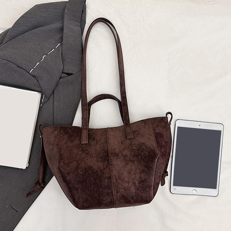 Yogodlns New Womens PU Leather Shoulder Bags Retro Tote Bag Autumn Winter Suede Large Capacity Shoulder Bag Versatile Commuting Bag